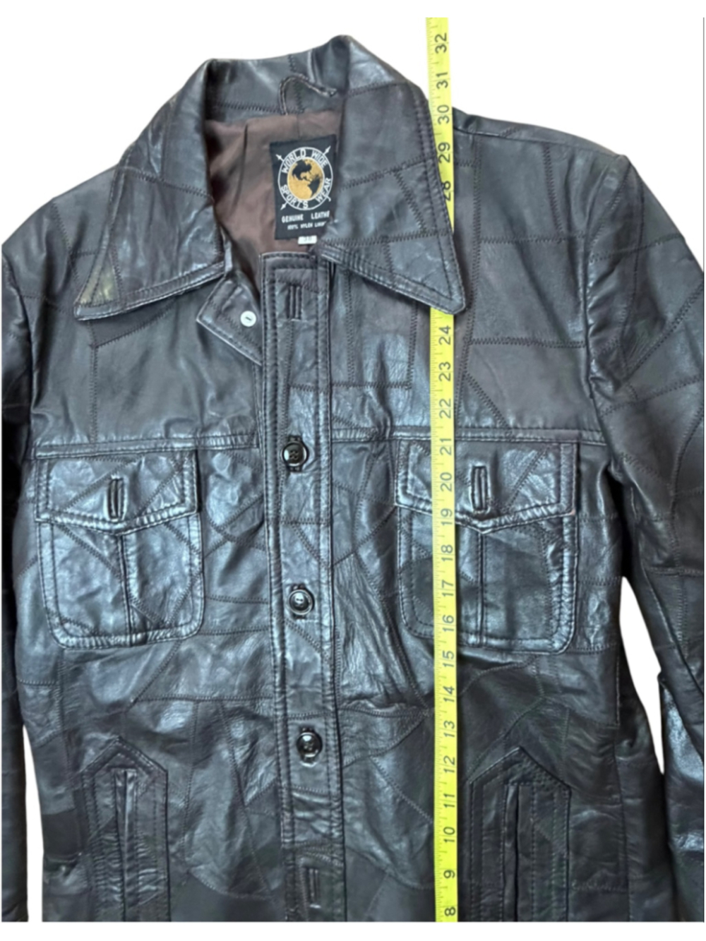 VTG 70s World Wide Sports Wear Patchwork Leather Jacket Size 38 Fits Women 8 - Picture 6 of 8